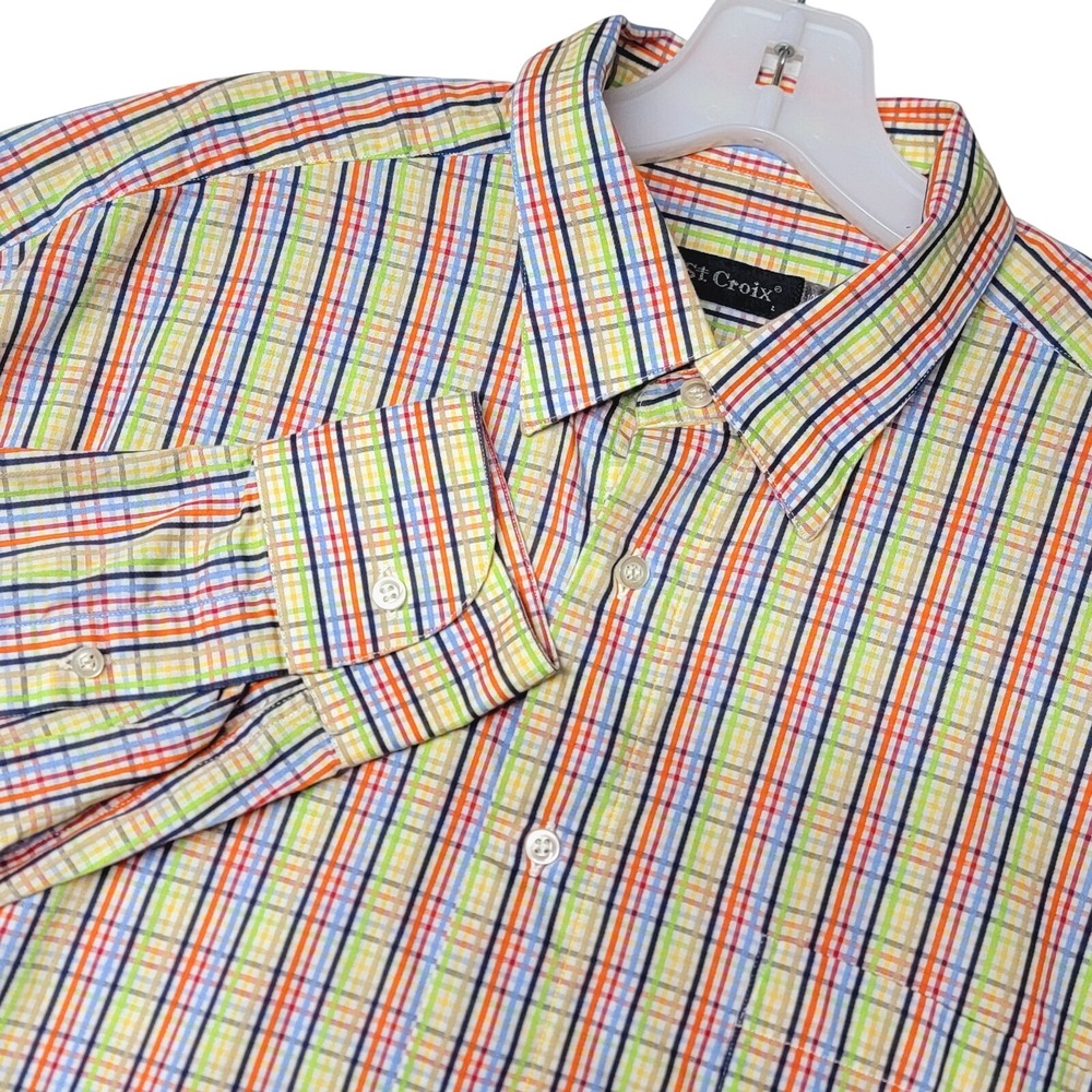 St.‎ Croix Button Down Shirt Mens L Multi Color Plaid Long Sleeve Cotton Italy